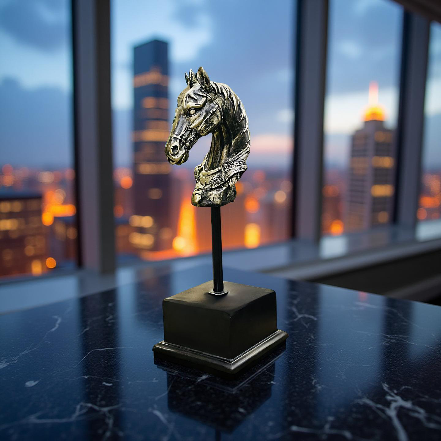Majestic Steed – Brass Horse Head Sculpture on Stand