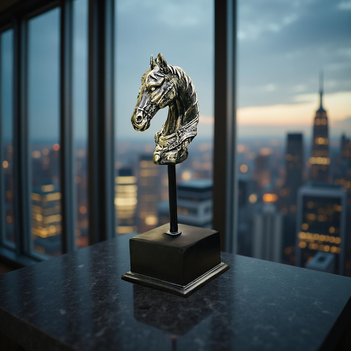 Majestic Steed – Brass Horse Head Sculpture on Stand
