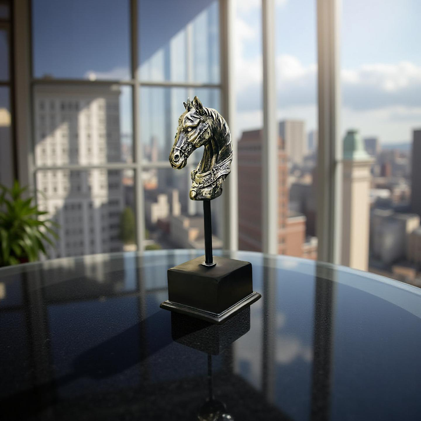 Majestic Steed – Brass Horse Head Sculpture on Stand