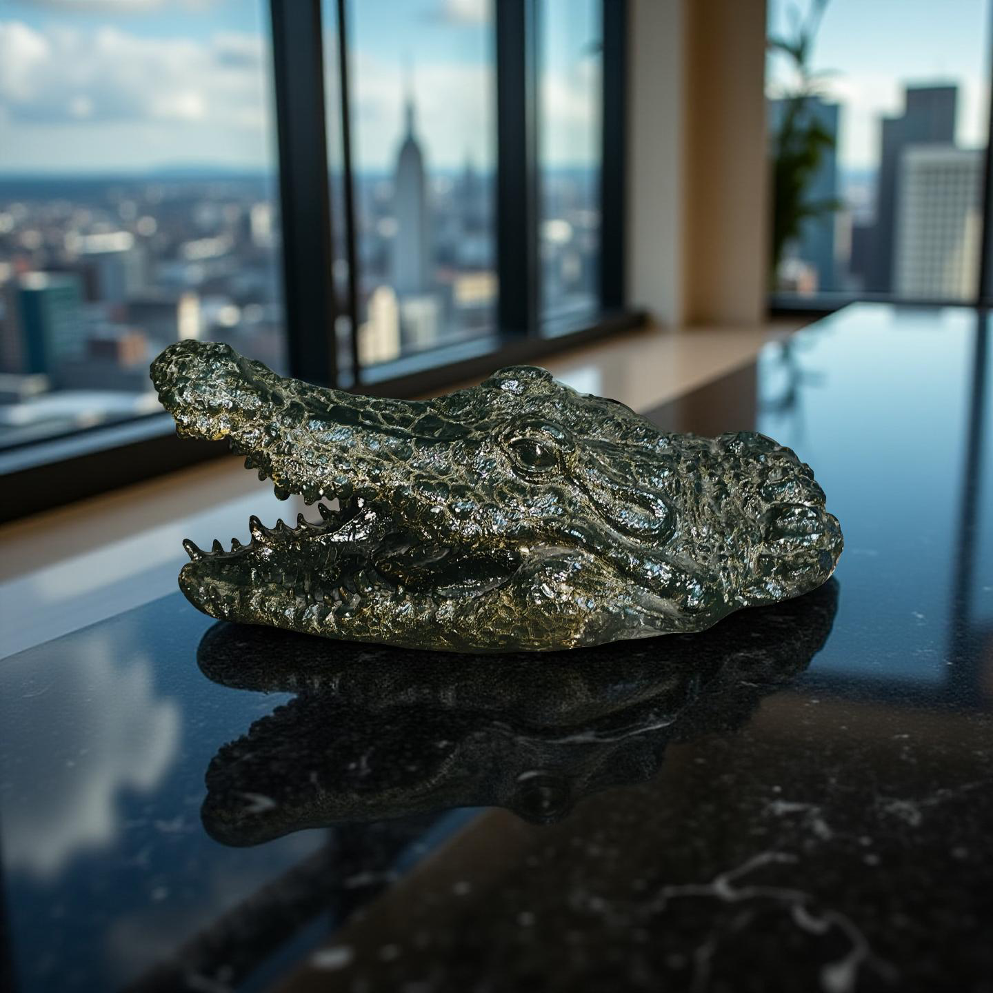 Green Croc Bite – Luxury Alligator Head Sculpture