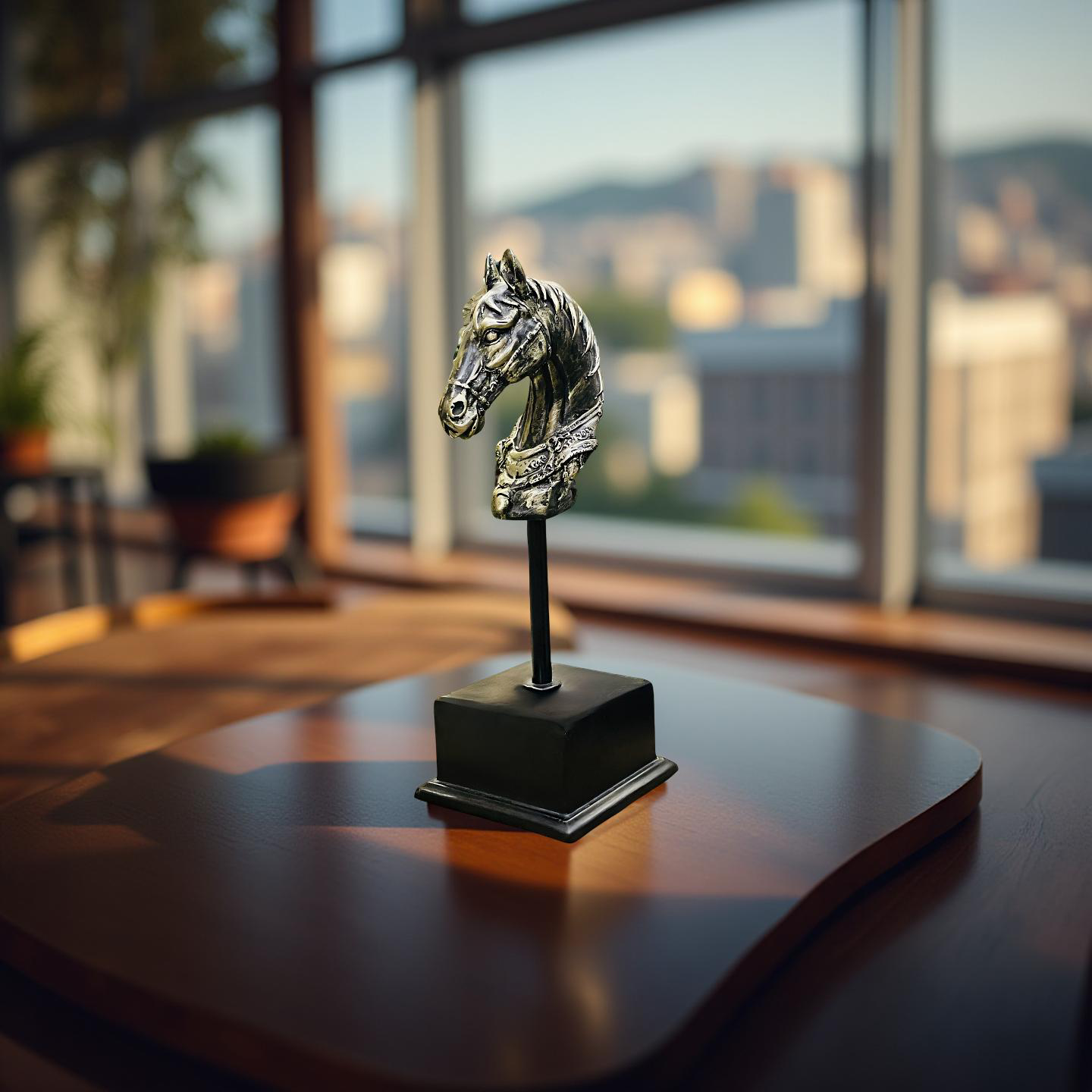 Majestic Steed – Brass Horse Head Sculpture on Stand