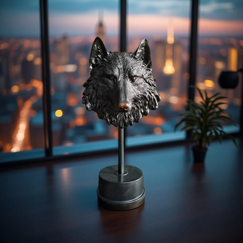 Midnight Sentinel – Wolf Bust Sculpture