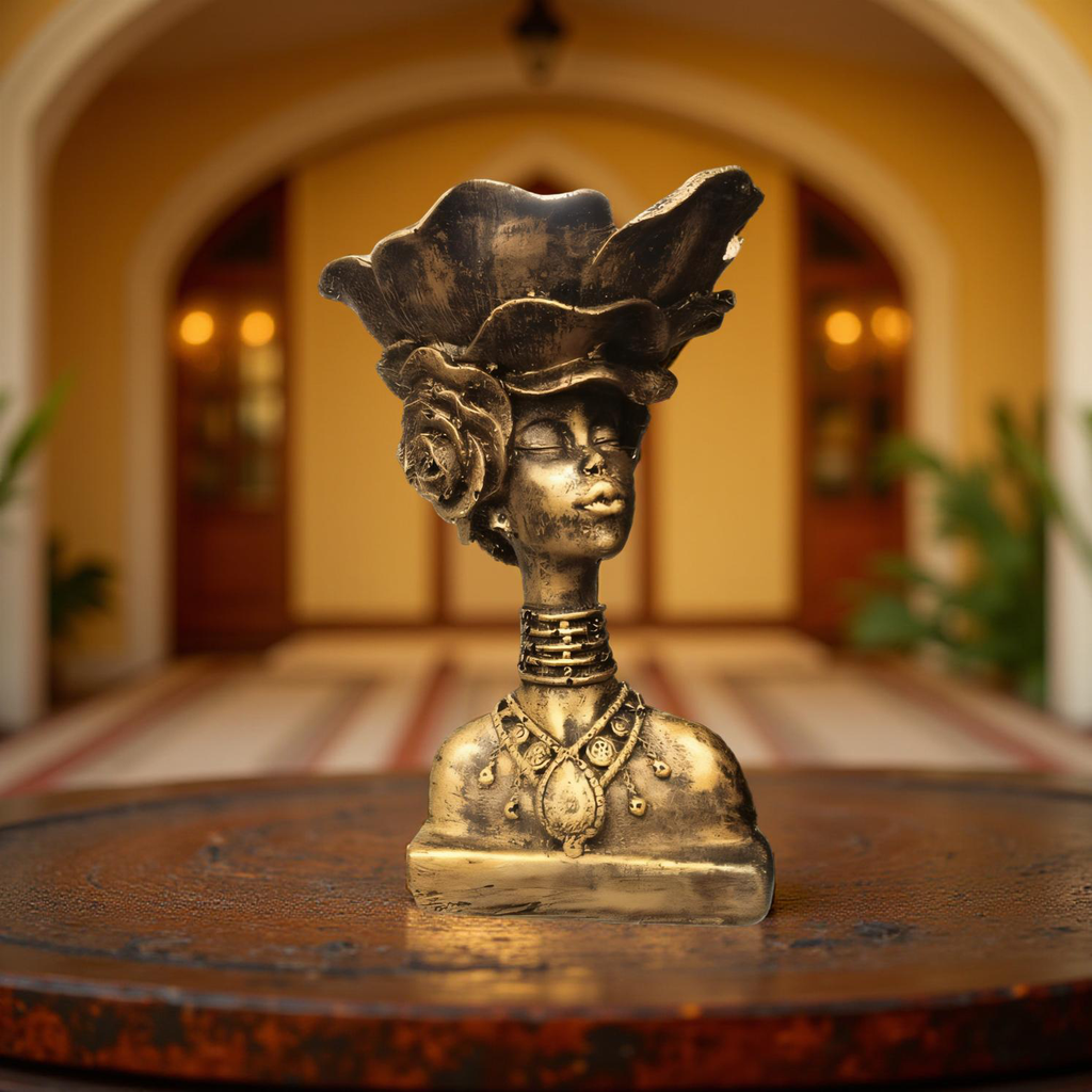 Regal African Queen Bust – Gold Resin Decor