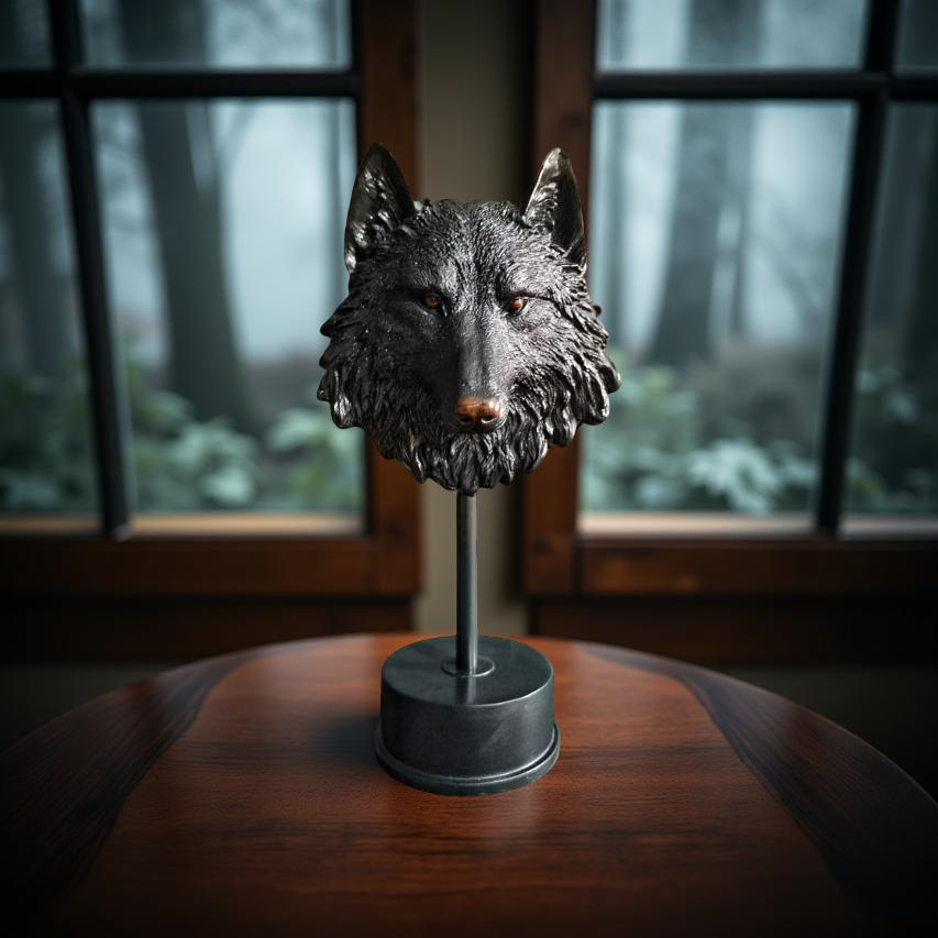 Midnight Sentinel – Wolf Bust Sculpture