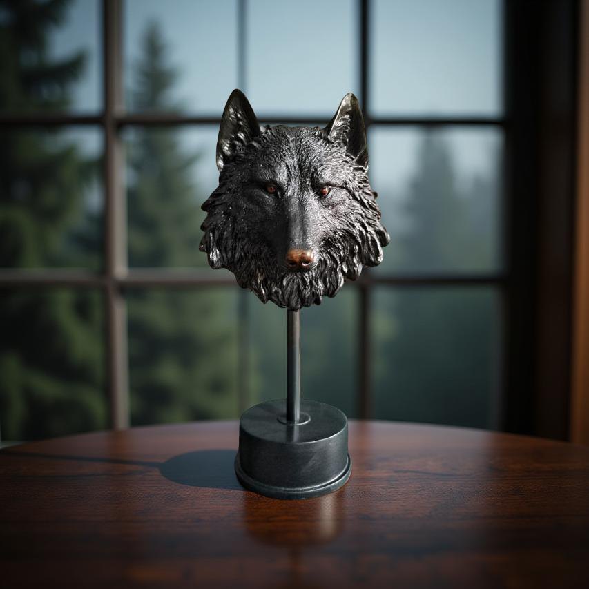 Midnight Sentinel – Wolf Bust Sculpture