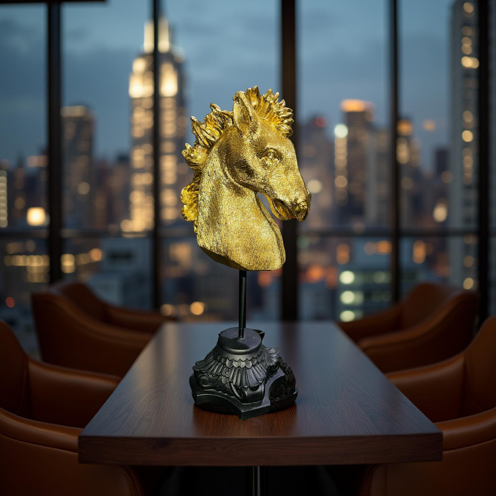 Golden Horse Head Sculpture