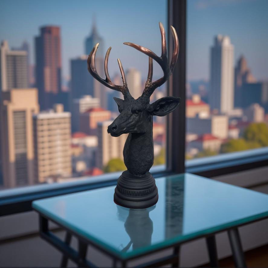 Majestic Antlers – Black Deer Bust Sculpture