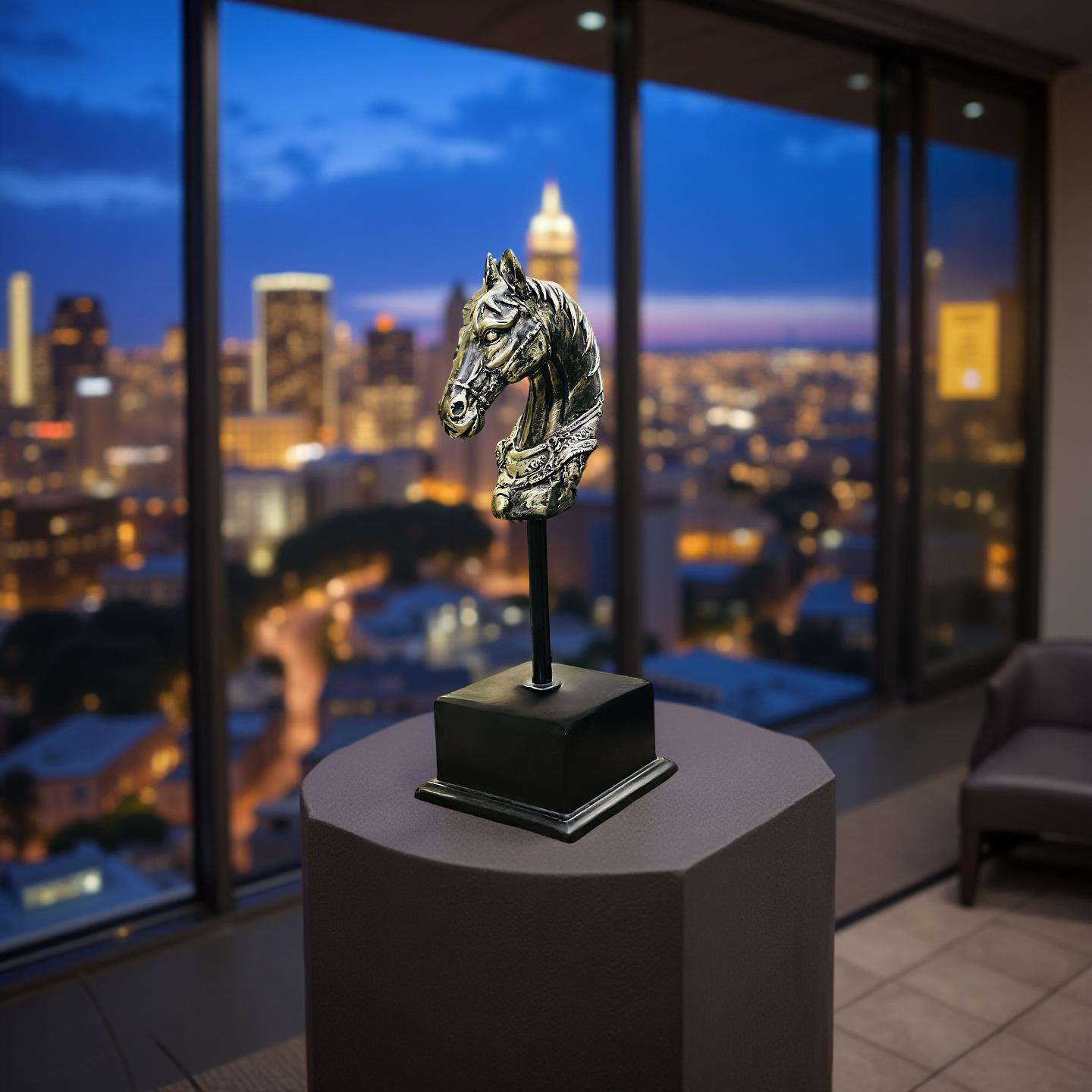 Majestic Steed – Brass Horse Head Sculpture on Stand