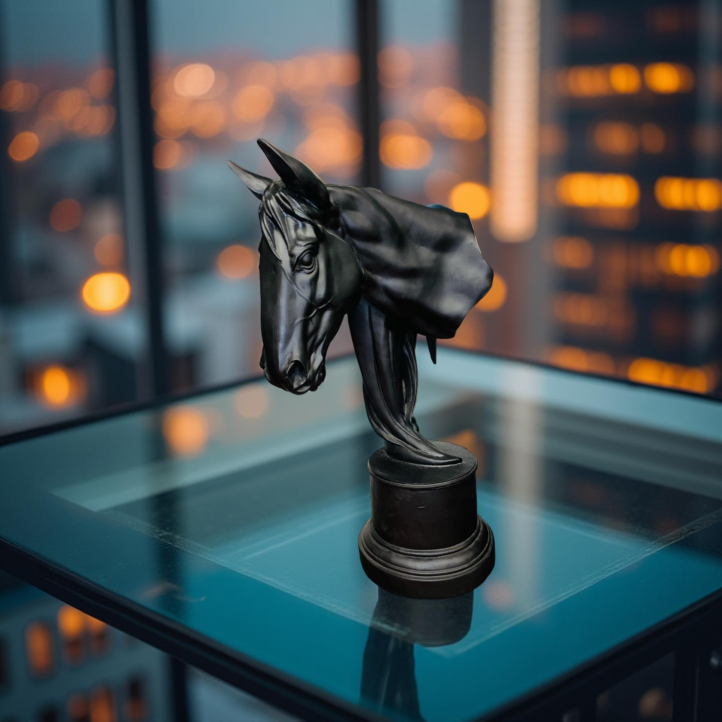 Noir Grace – Black Stallion Head Sculpture