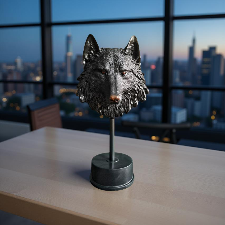 Midnight Sentinel – Wolf Bust Sculpture