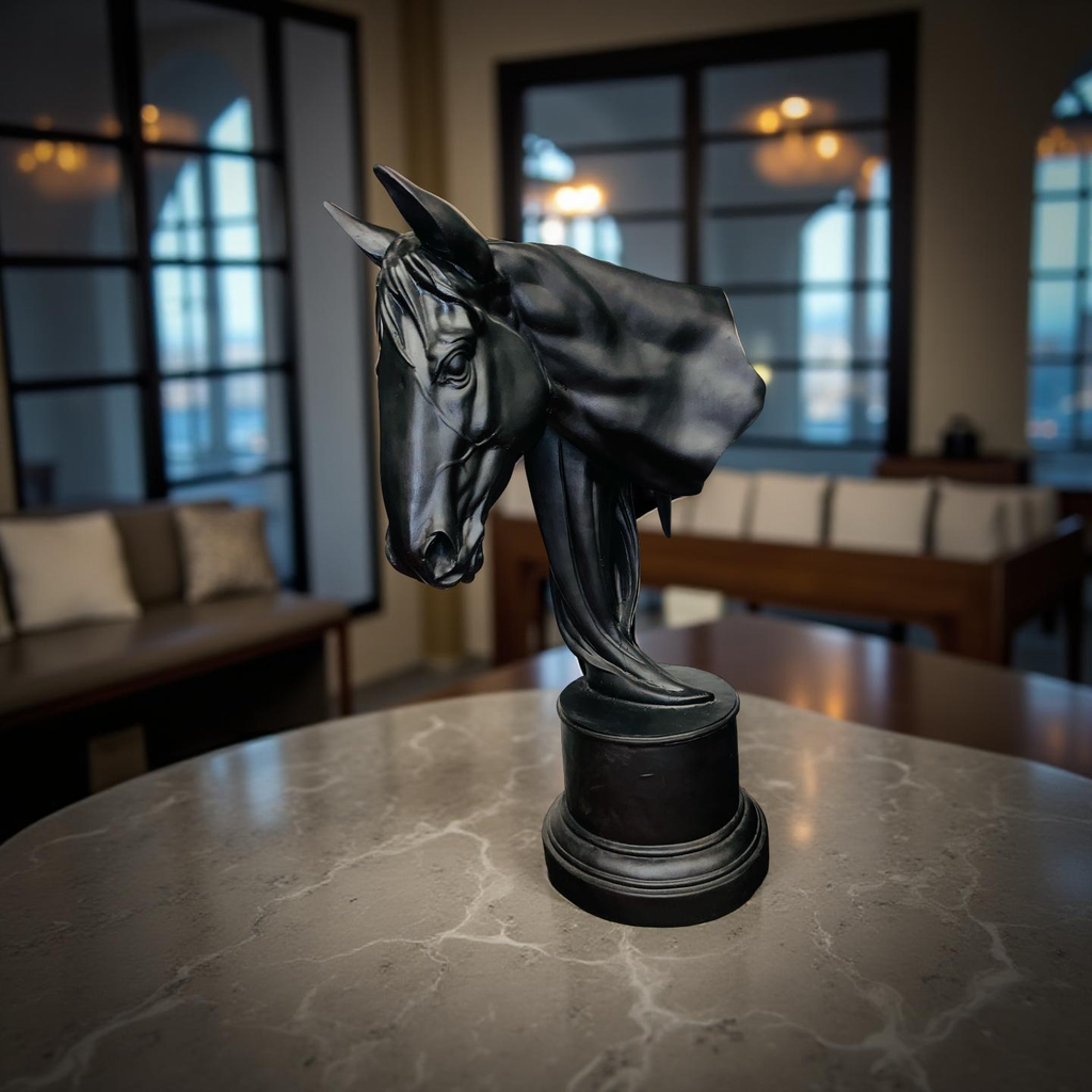 Noir Grace – Black Stallion Head Sculpture
