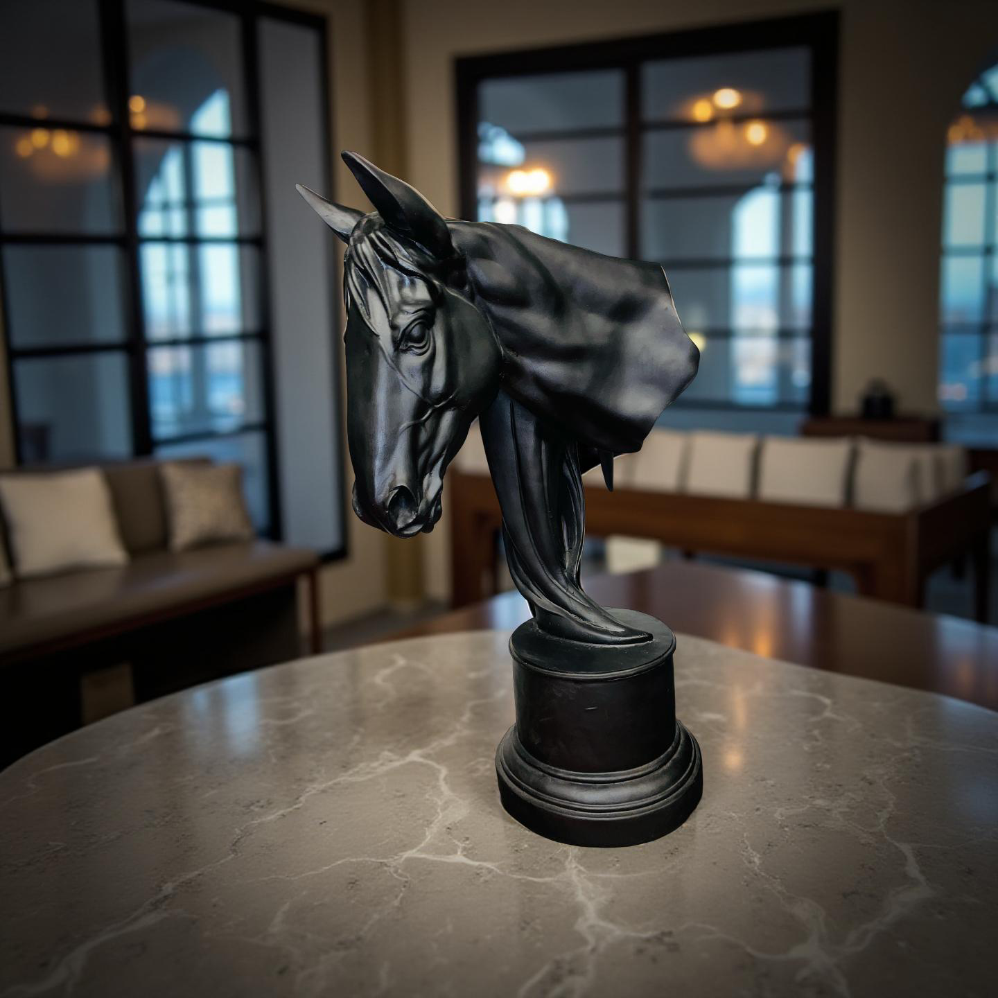 Noir Grace – Black Stallion Head Sculpture