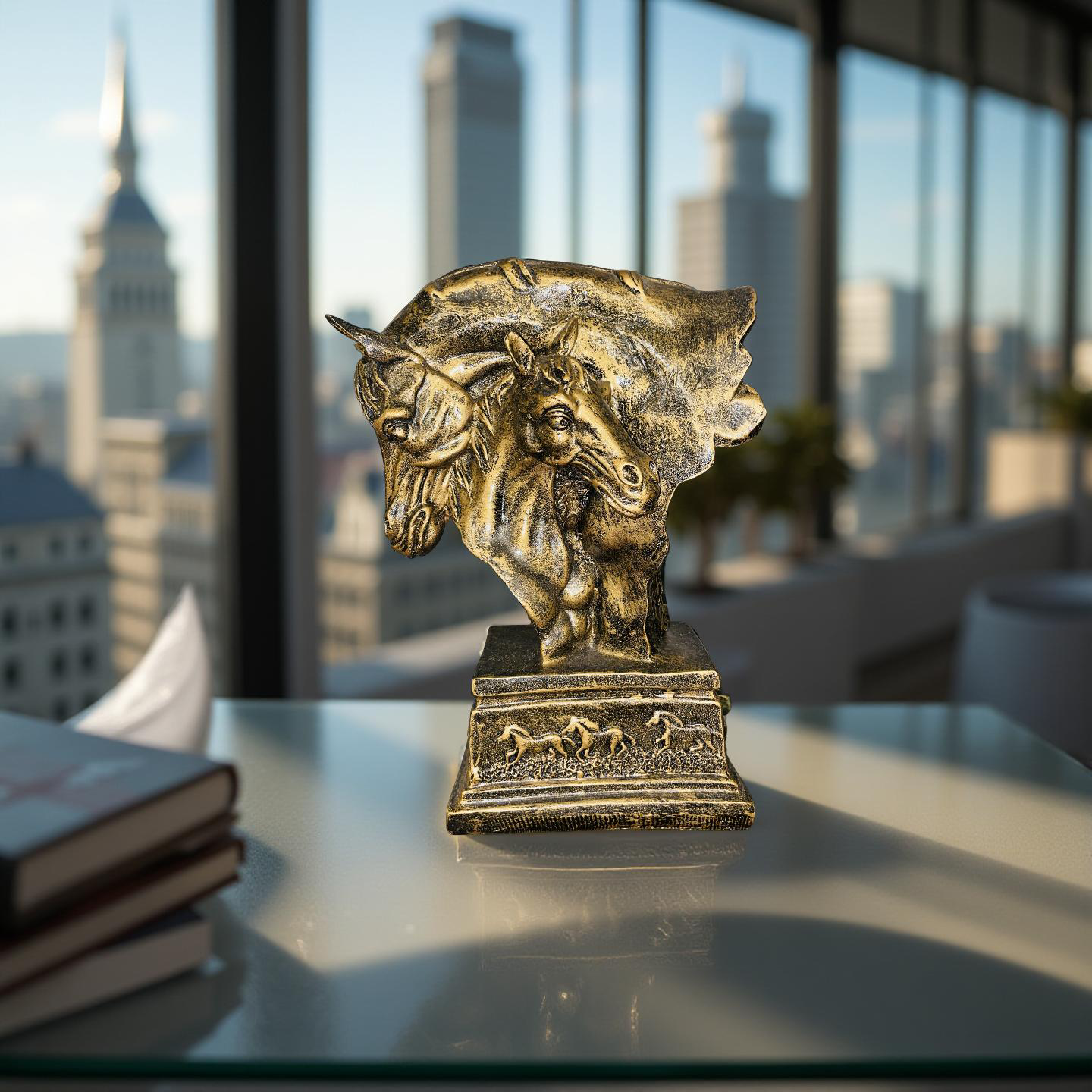 Golden Bond – Twin Stallions Elegance Sculpture