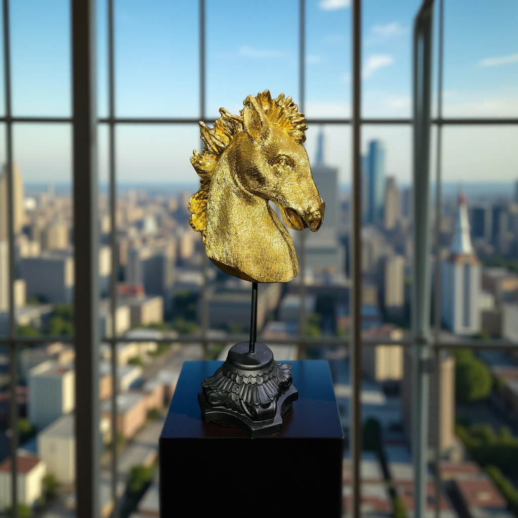 Golden Horse Head Sculpture