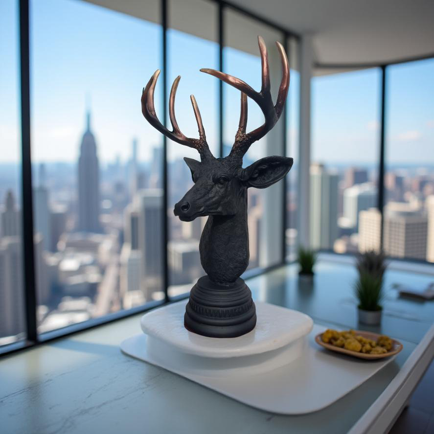 Majestic Antlers – Black Deer Bust Sculpture