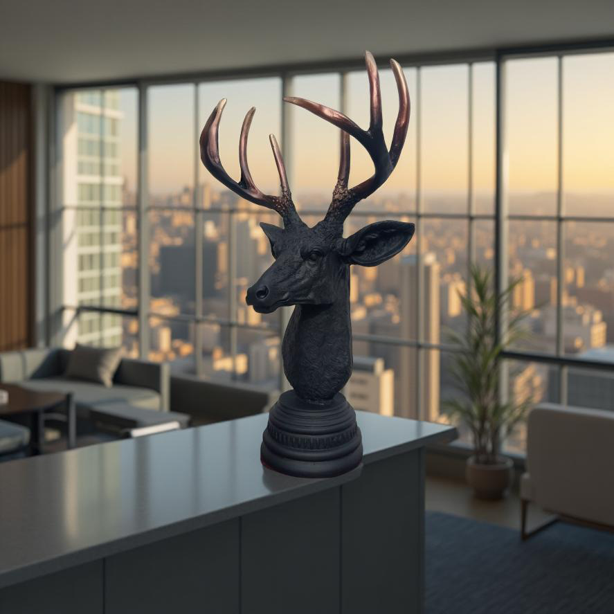Majestic Antlers – Black Deer Bust Sculpture