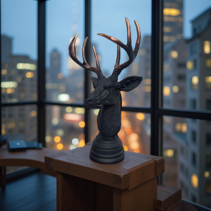 Majestic Antlers – Black Deer Bust Sculpture