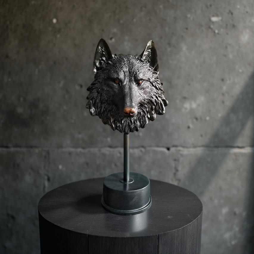 Midnight Sentinel – Wolf Bust Sculpture