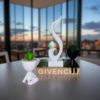 Abstract Resin Swirl Sculpture with Mini Planters