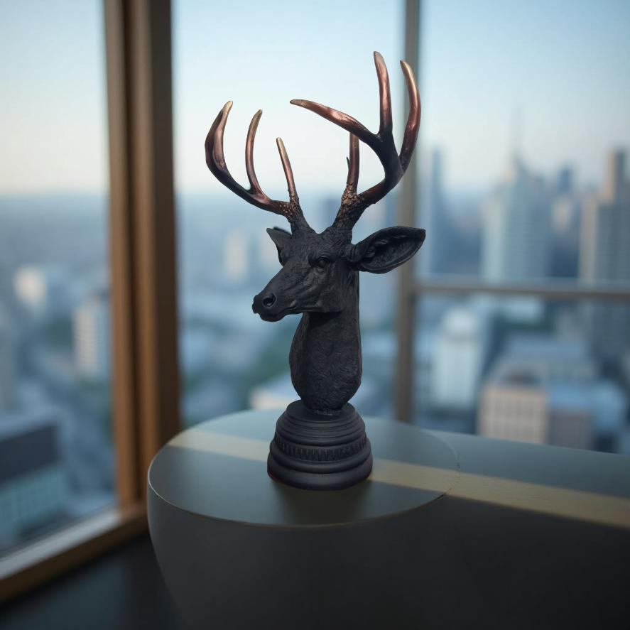 Majestic Antlers – Black Deer Bust Sculpture
