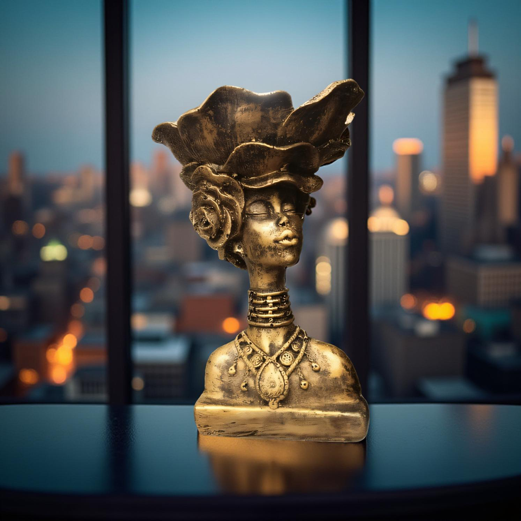 Regal African Queen Bust – Gold Resin Decor