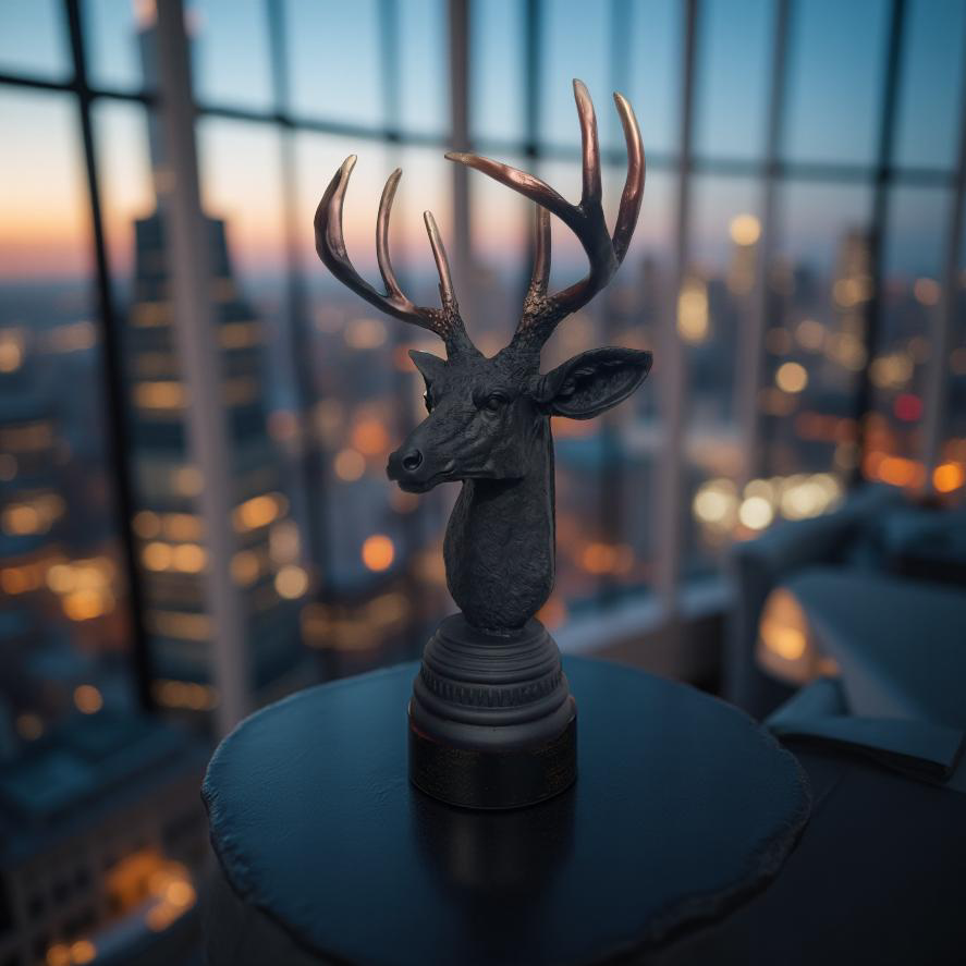 Majestic Antlers – Black Deer Bust Sculpture