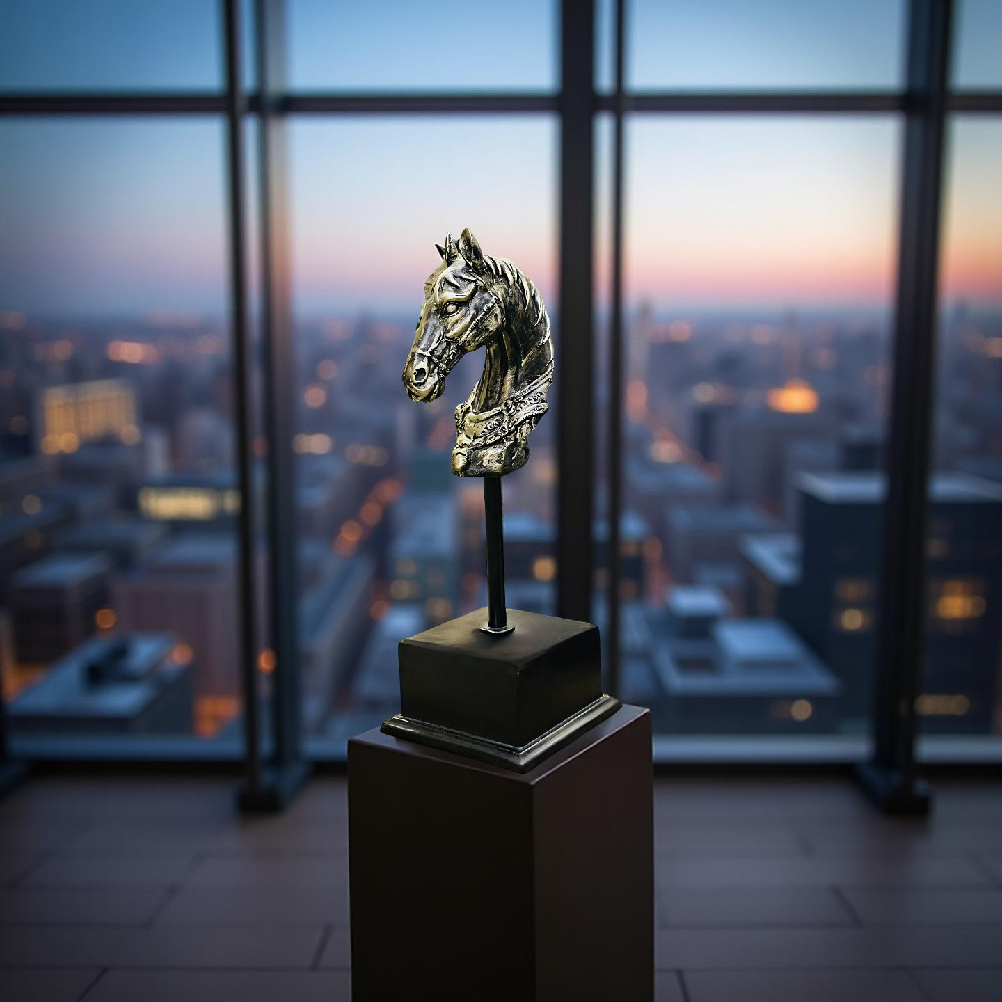 Majestic Steed – Brass Horse Head Sculpture on Stand