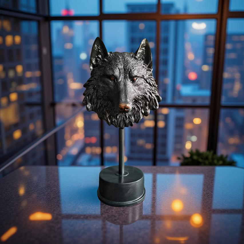 Midnight Sentinel – Wolf Bust Sculpture