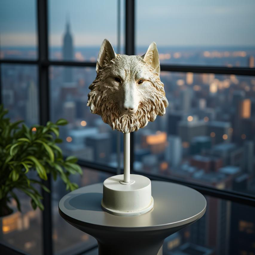Midnight Sentinel – Wolf Bust Sculpture